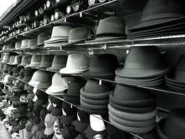 Black, white, and grey hats