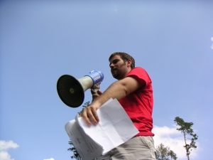 Man using megaphone
